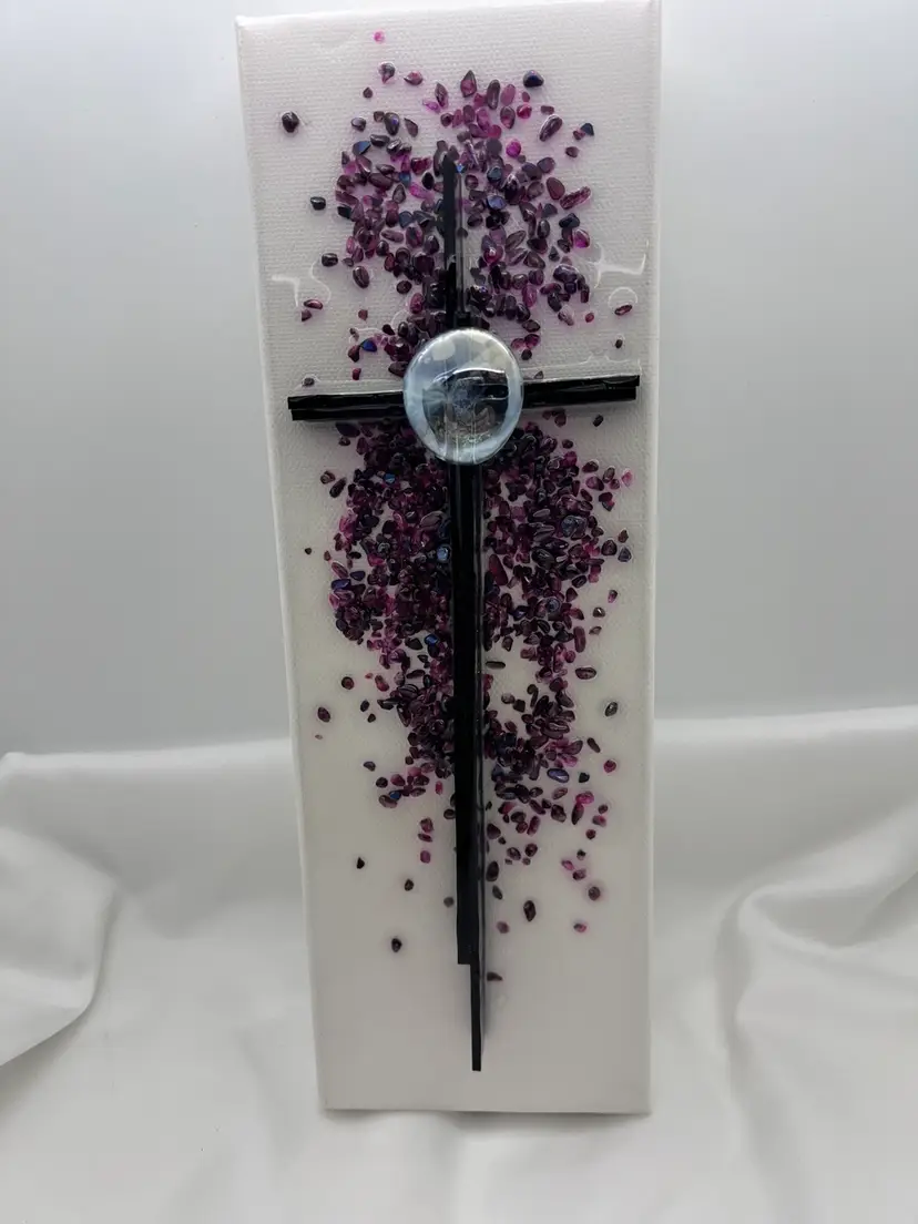 Beautiful Stained Glass Cross On Canvas