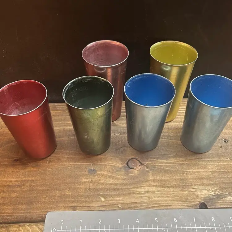 VINTAGE Bascal Aluminum Tumbler Cups Mid Century Barware Retro Used (6pcs)