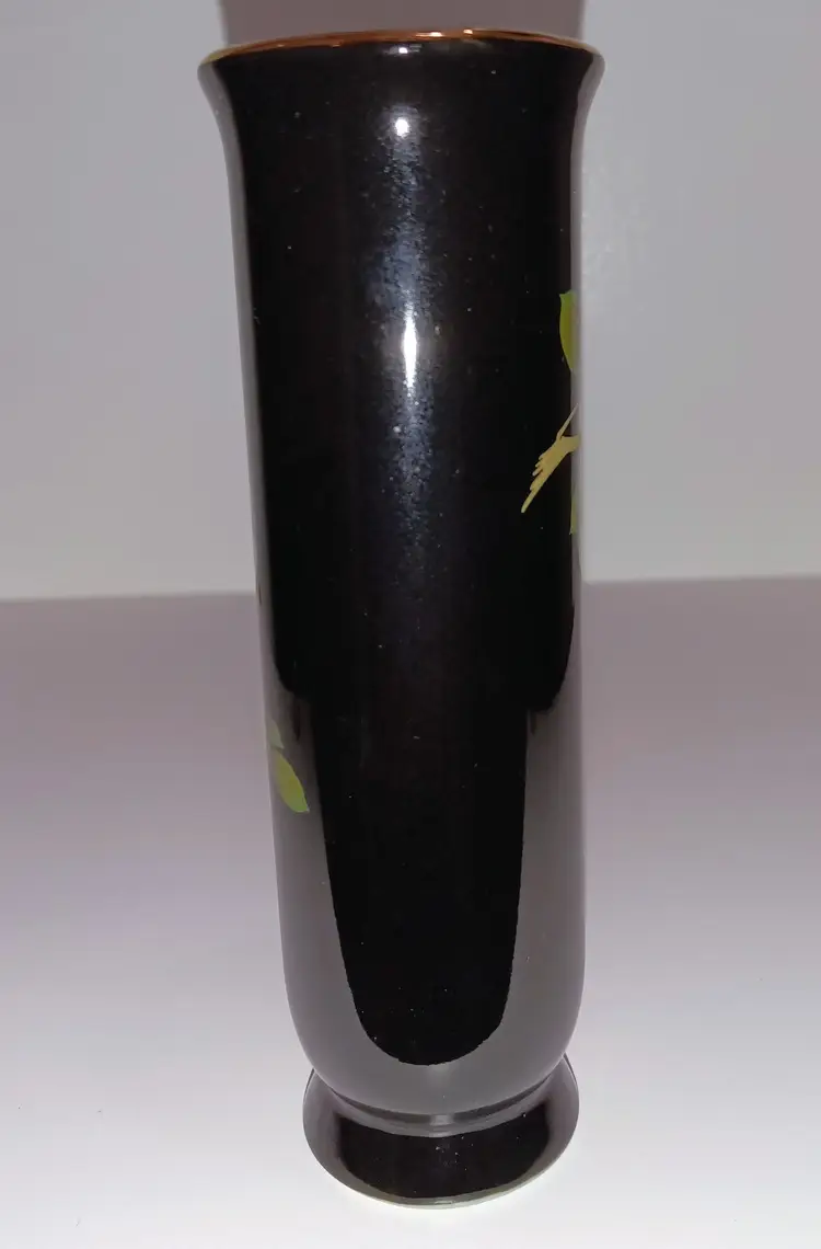 Stunning Black Otagiri Vase w/ Cardinal