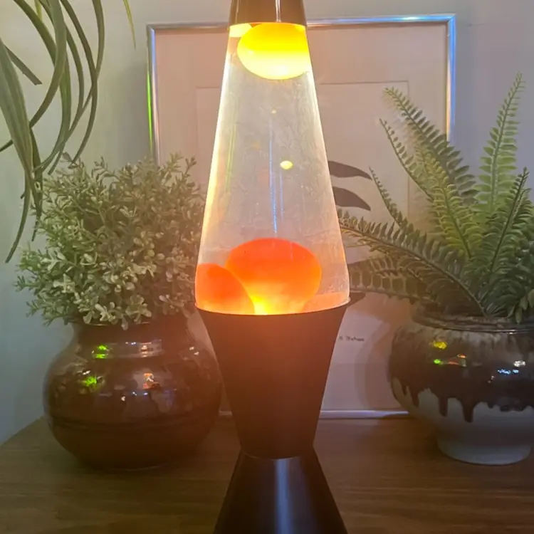 Vtg Retro 1990’s Original Lava Lite Motion Lamp Yellow Wax Black Base 16” *Read*