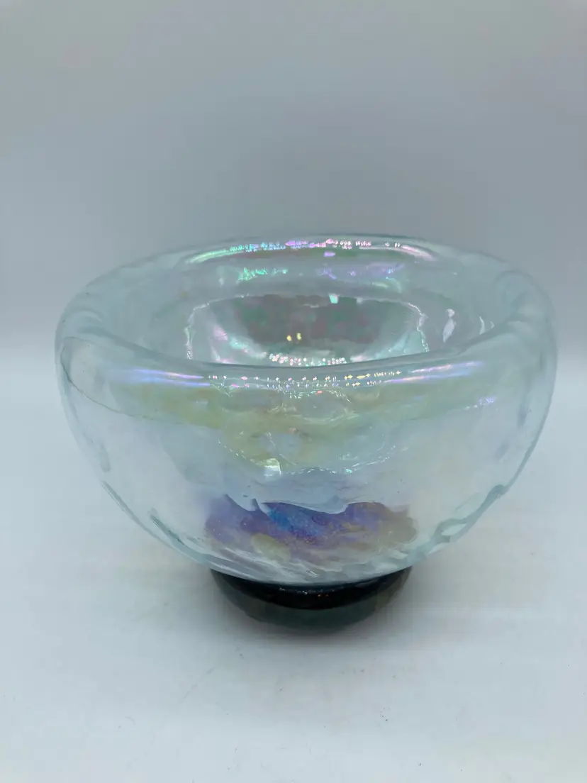 Clifford Goodman Bubble or Double Wall Bowl, Iridescent Clear with Black Bottom