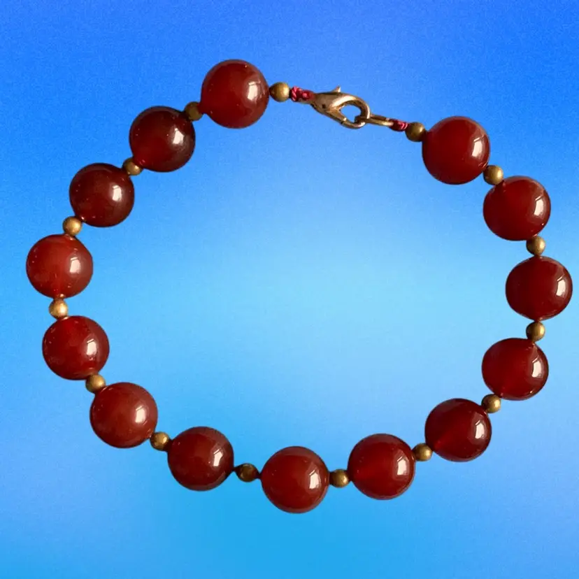Carnelian Bead Bracelet Gold Tone Spacers Between Stones