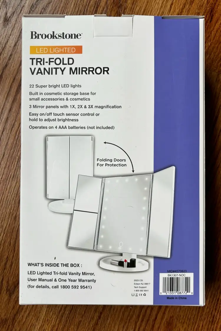 Brookstone Tri-Fold Vanity Mirror New