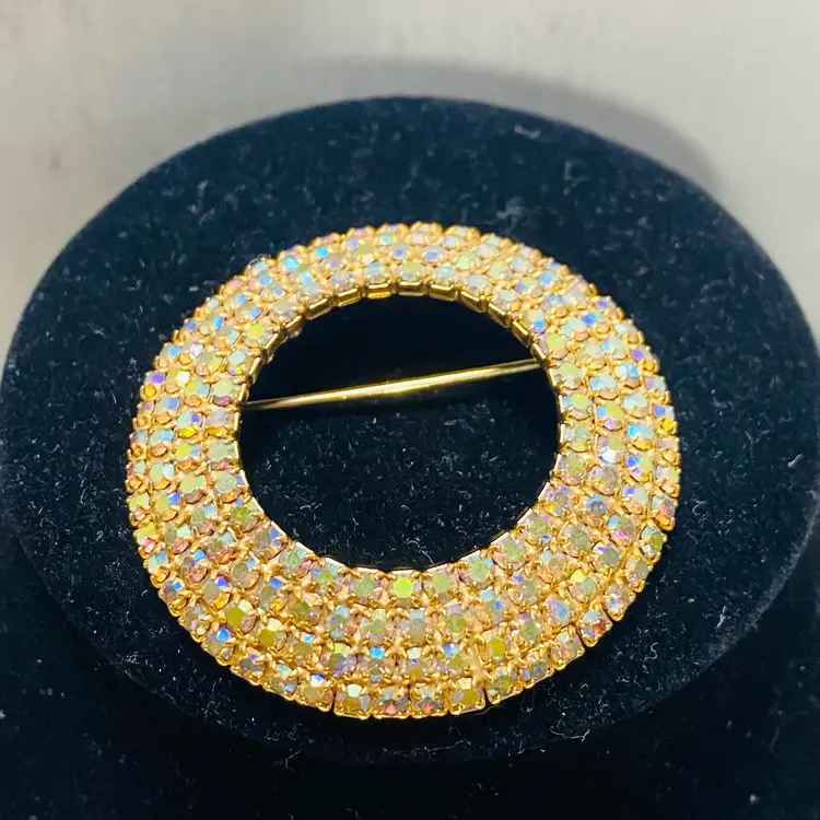 Vintage Round Shining Rhinestone Brooch
