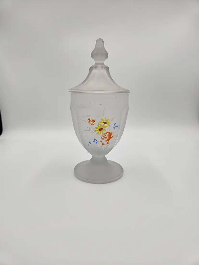 #TR43 Westmoreland Satin Floral Lidded Candy Dish