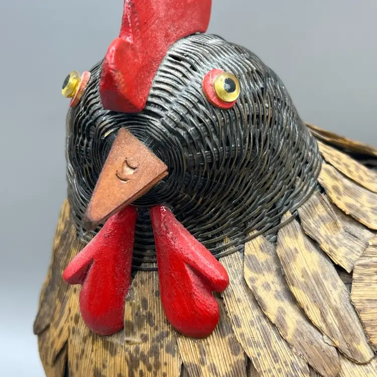 Handmade Wooden Rooster Basket 8”