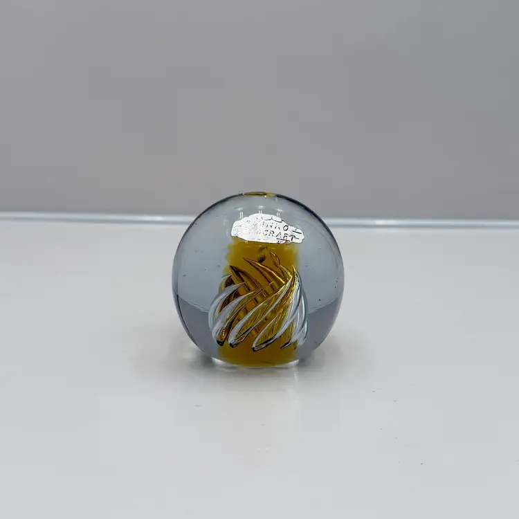 Blenko Spiral Cyclone Yellow Vintage Glass Paperweight