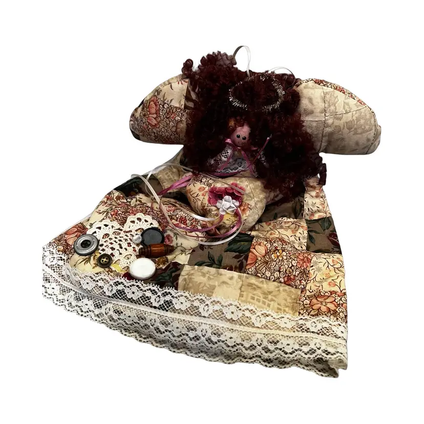 Vintage Quilt Dress Red Head Doll Shabby Chic Grannycore decor