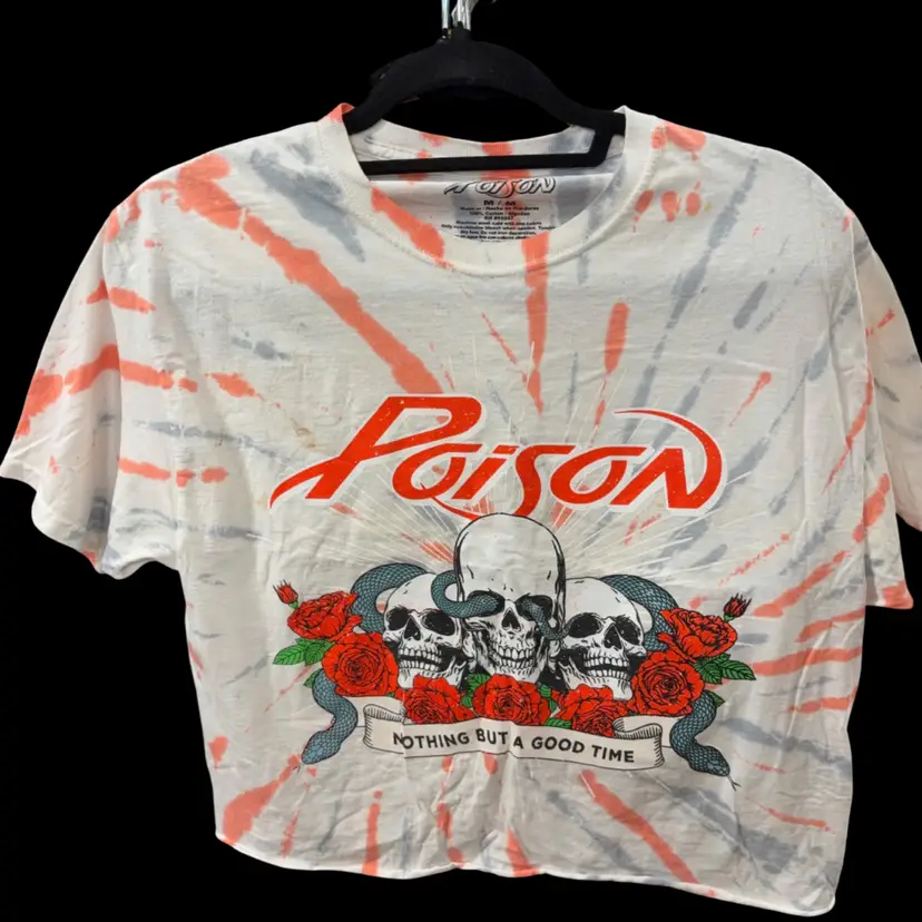 Poison Band T Shirt Medium Gray/peach Tie Dye Skulls Roses: Nothing But A Good Time