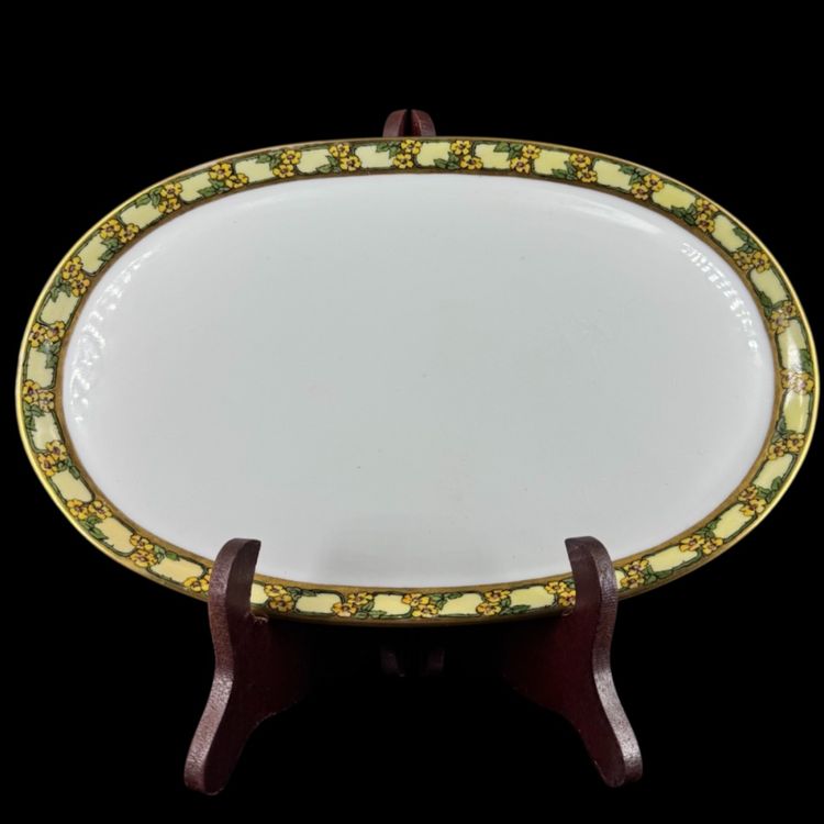 Porcelain Hand Painted Yellow Flower Border Vanity Tray
