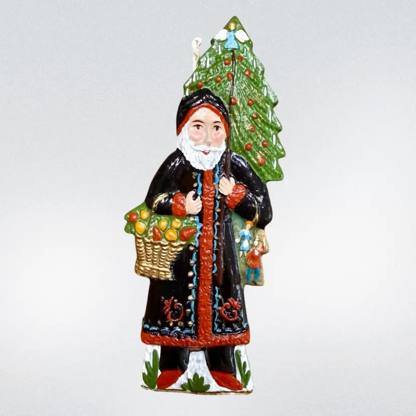 Vintage Wax Ornament Cast From Antique German Mold | Folk Kris Kringle c1825