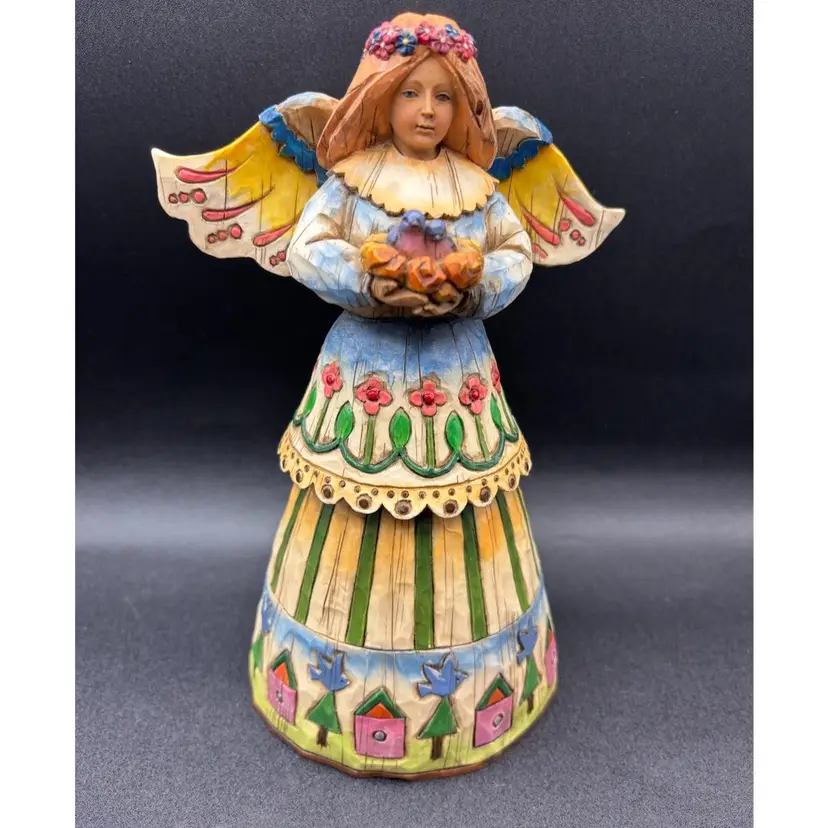 Vintage  Folk Art Jim Shore 2002 “Angel Of Love”  Holding Birds