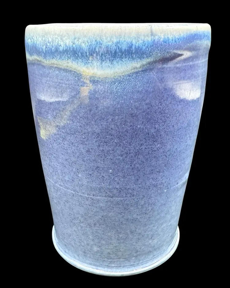 Signed Phyllis Laird Studio Art Pottery Tumbler Cup Vase Blue Tree Fern 4.25”