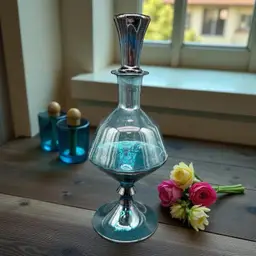 MCM Art Glass Smokey Blue Decanter With Stopper Pedestal As Is Vintage