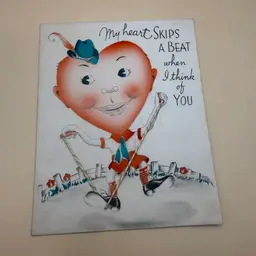Vintage Valentine Weirdo Heart Skips Card - Signed