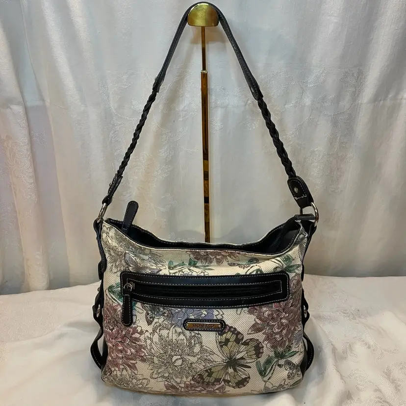 Stone & Co Floral Butterfly Canvas and Leather Purse