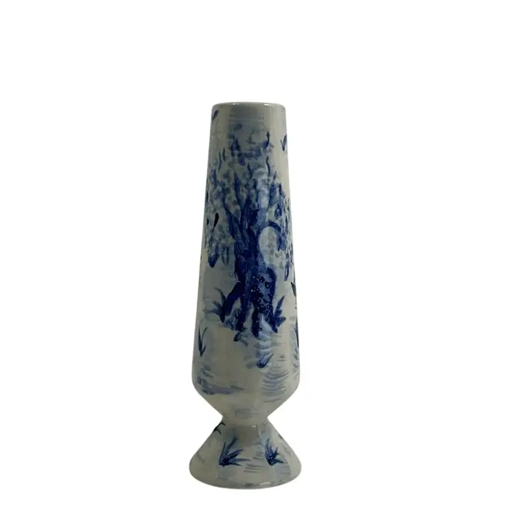 Blue White Vase 6” Salt Glaze Tree Boat
