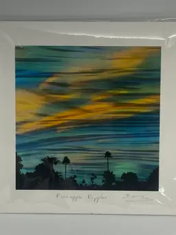 Matted, "Pineapple Ripples" Print Artwork Signed by Delphine B, 8" x 8"