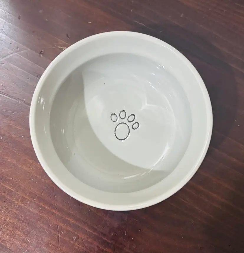 Ceramic Pet Bowl with Paw Print Design used