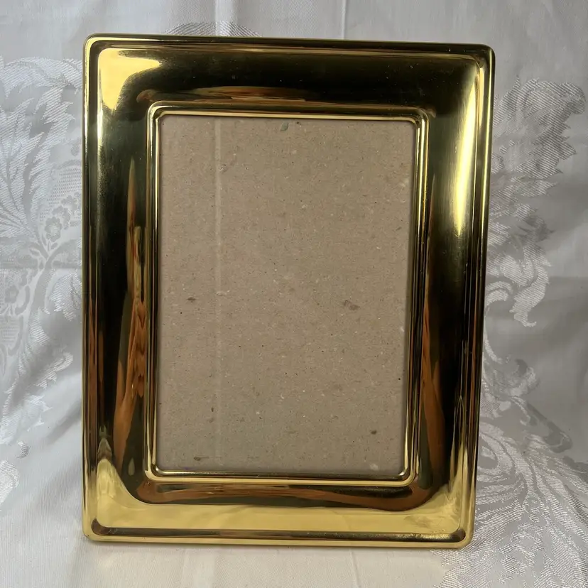 Vintage MCM Solid Brass Rounded Edges, Two Way Hanger Or Table Top 11" X 8.5" Picture Frame