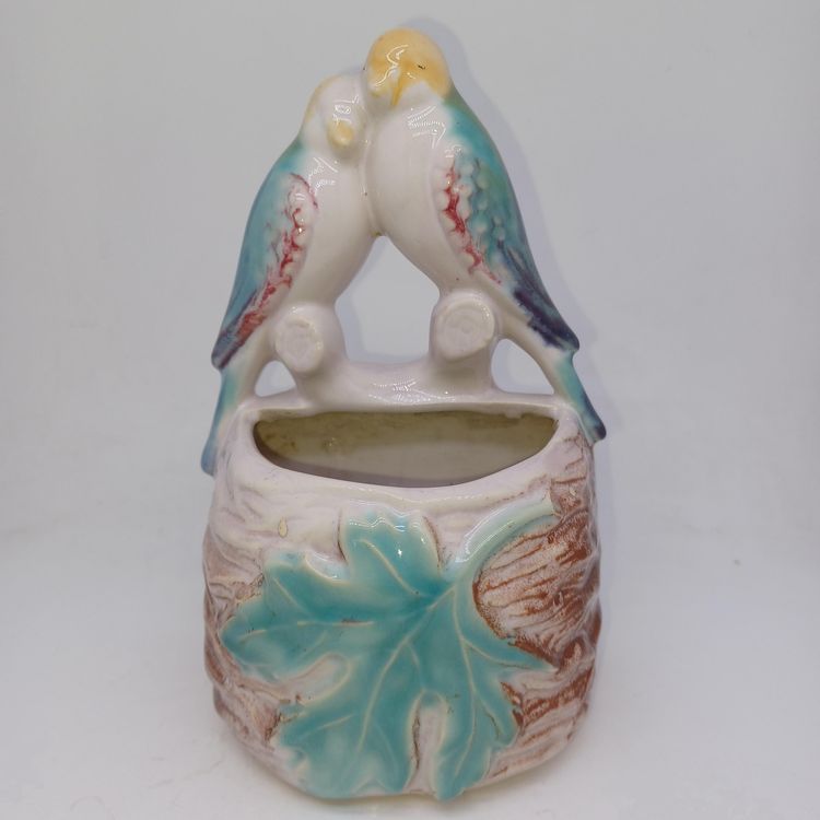 Vintage Morton Pottery Love Bird Wall Pocket Planter, Birds on Nest Planter