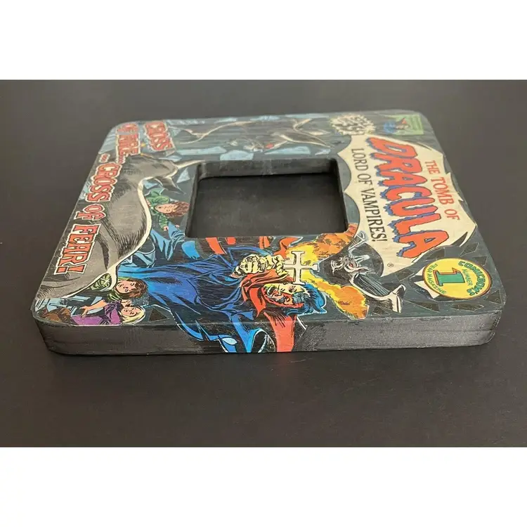 DRACULA VAMPIRE VINTAGE COMIC BOOK PICTURE FRAME Tomb Halloween Horror Handmade