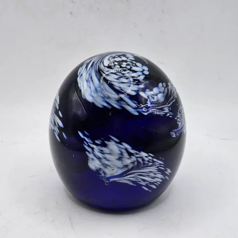 Cobalt Blue Glass Paperweight Splatter art Glass 3" Estate Find