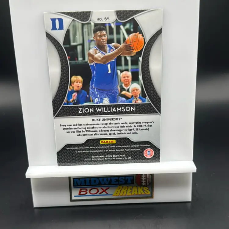 Zion Williamson Rc 2019-20 Panini Prizm Draft New Orleans Pelicans MBBCRD