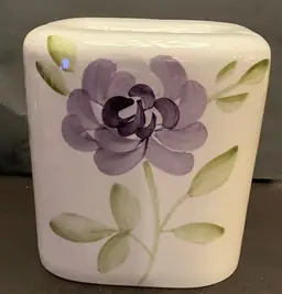Wamsutta Purple Floral Tissue Box Cover Ceramic Holder Laurel Flowers Cottage