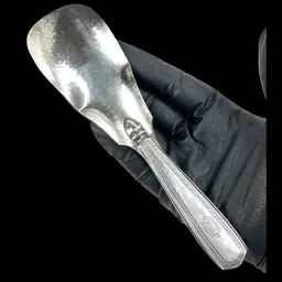 Sterling Silver Vintage 7” Shoe Horn. Hammered Texture. Monogrammed “NNE”. Hallmarked “Sterling” And ”5400 H.M.E.”