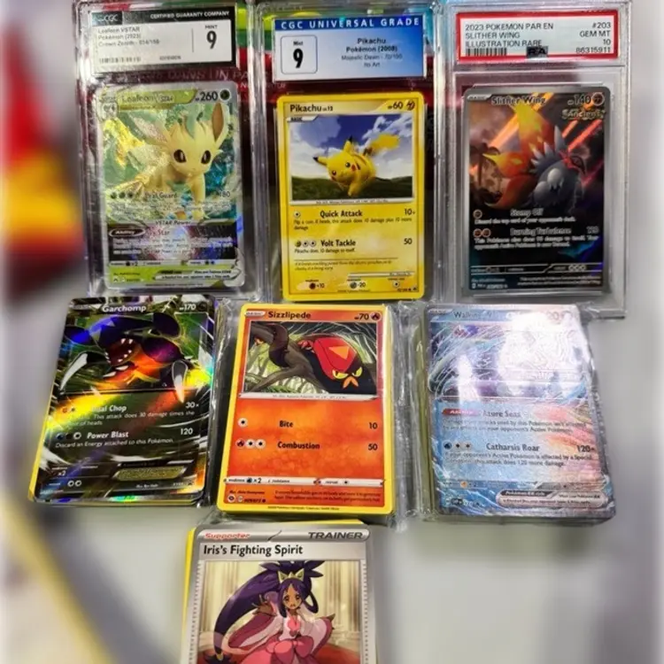 POKEMON 4 graded slabs, stacks of cards, multiple foils, one owner SEALED mega sets lots of figures all in great condition