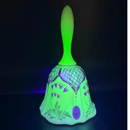 Fenton Burmese Uranium Limited Edition Hand Painted Aurora Bleeding Hearts Glass Bell - 6.25” Signed, Dated, Numbered, Original Box!