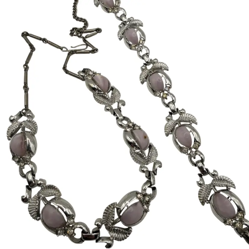 Vintage Coro Pink Blossom Necklace And Bracelet Set-