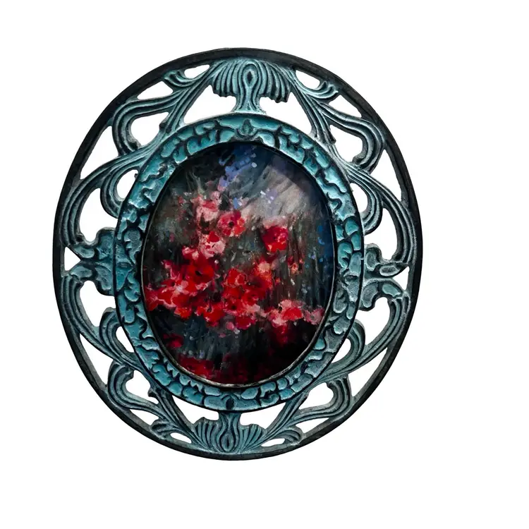 Vintage Metal Framed Floral Art Decor Oval Romantic Shabby Chic Made By Me Drnksuzy OOAK Original Cottagecore