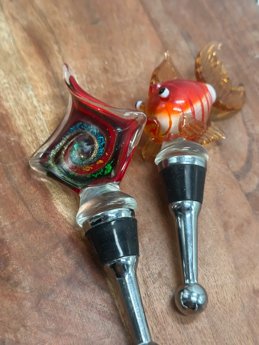 Whimsical Art Glass Wine Bottle Stoppers Tropical Anthropomorphic Fish