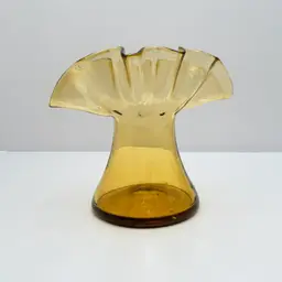Amber Ruffle Too Mid Century Hand Blown Vase