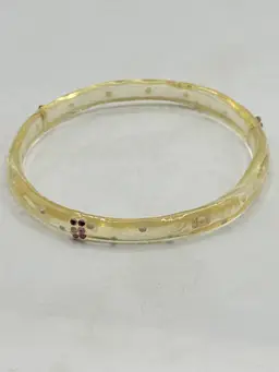 Vintage painted pink dot rhinestone lucite bangle bracelet