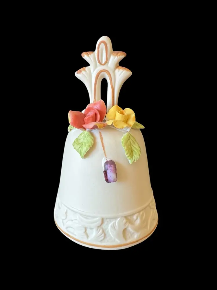 Vintage Arnart Capodimonte Ivory Bisque Porcelain Mission Bell Flowers 4.5"