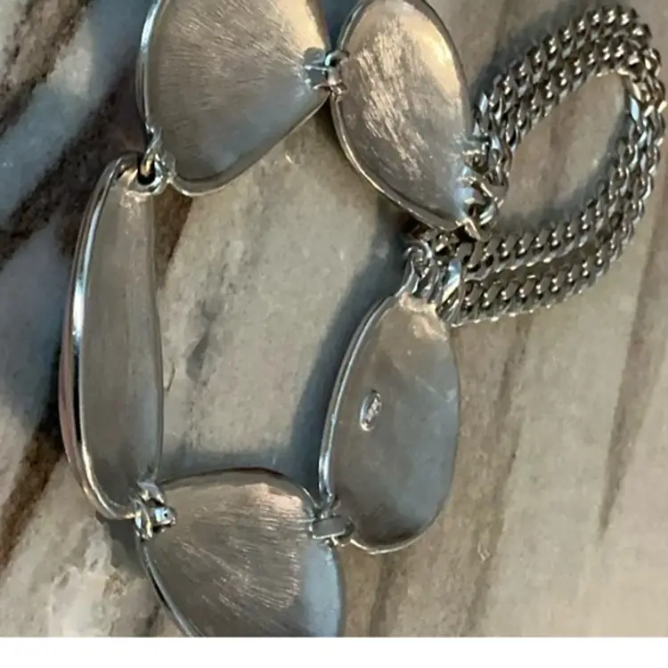 Vintage Trafai Set, 1980s, Silver Tone And Pink Enamel, 19” Double Chain Necklace, And 8” Matching Bracelet