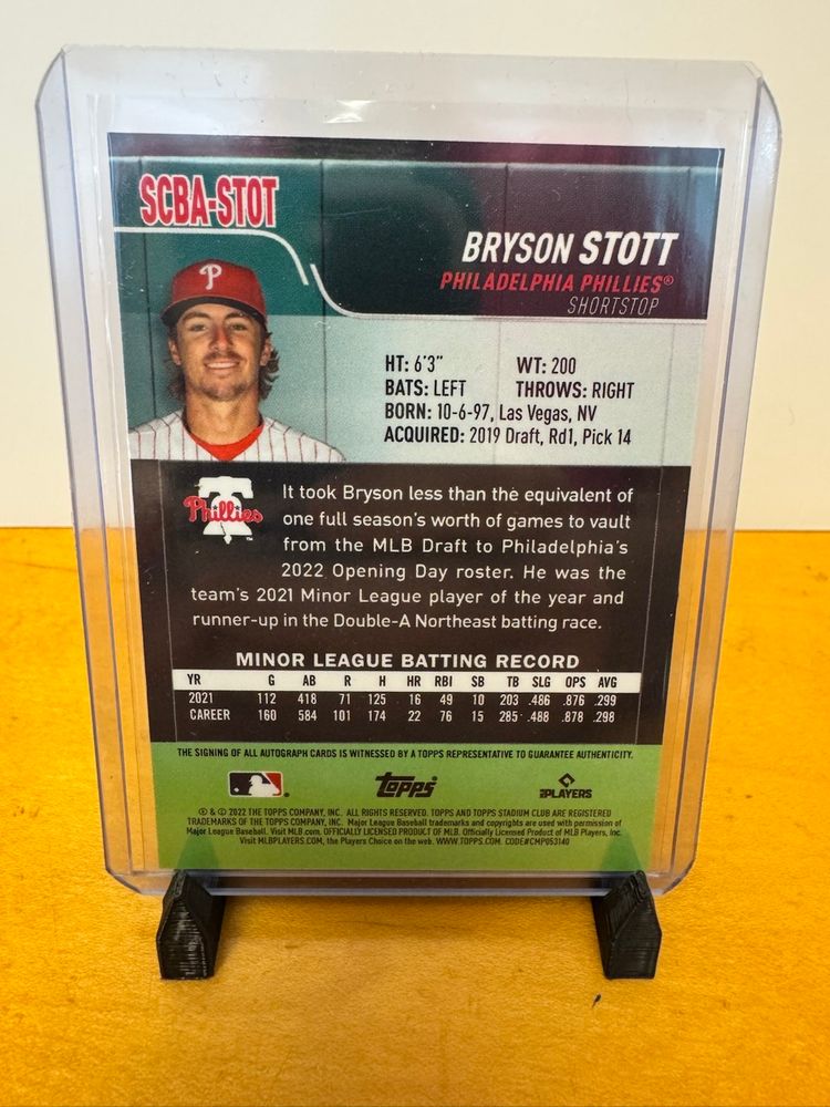 Bryson Stott 2022 Topps Stadium Club Rookie Auto - Philadelphia Phillies