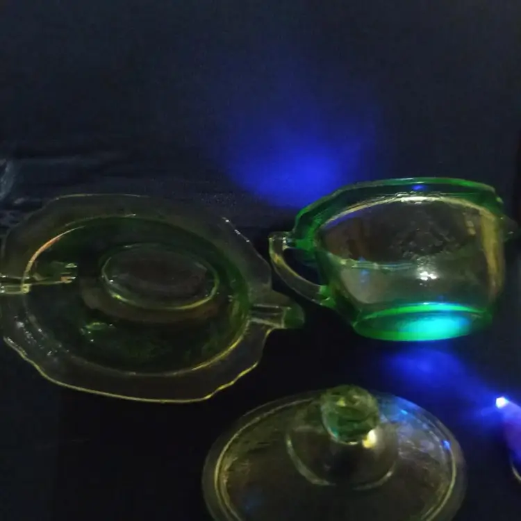 Vtg. Green Depression Glass Creamer And Sugar Bowl