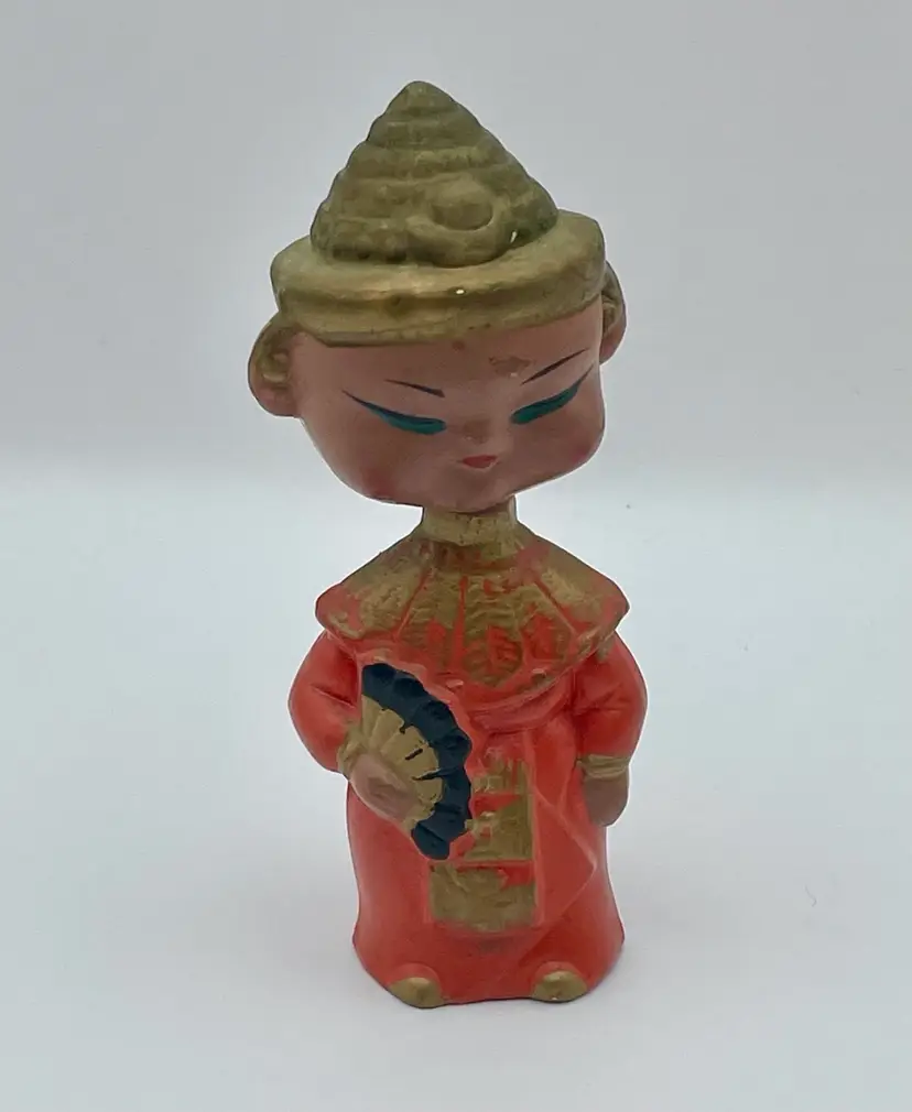 Vintage, Asian, Pottery, Bobble Head, 5.25” Tall Figurine, Salt/Pepper (See Picture #3), Sticker, Marked Japan