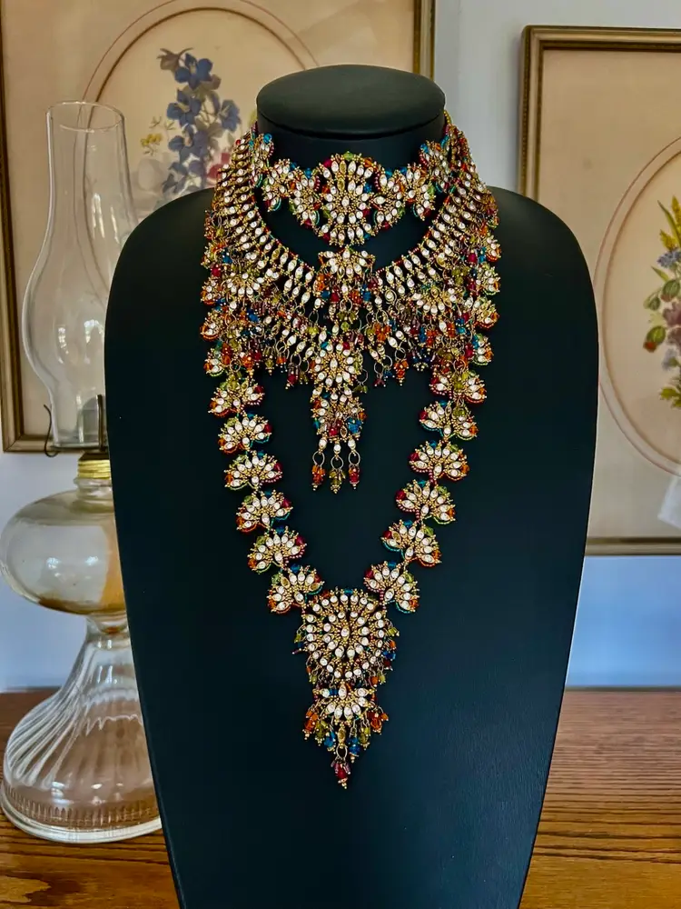 Vintage Kundan Bollywood Gold Tone 4 Necklaces Craft Wear #C-9