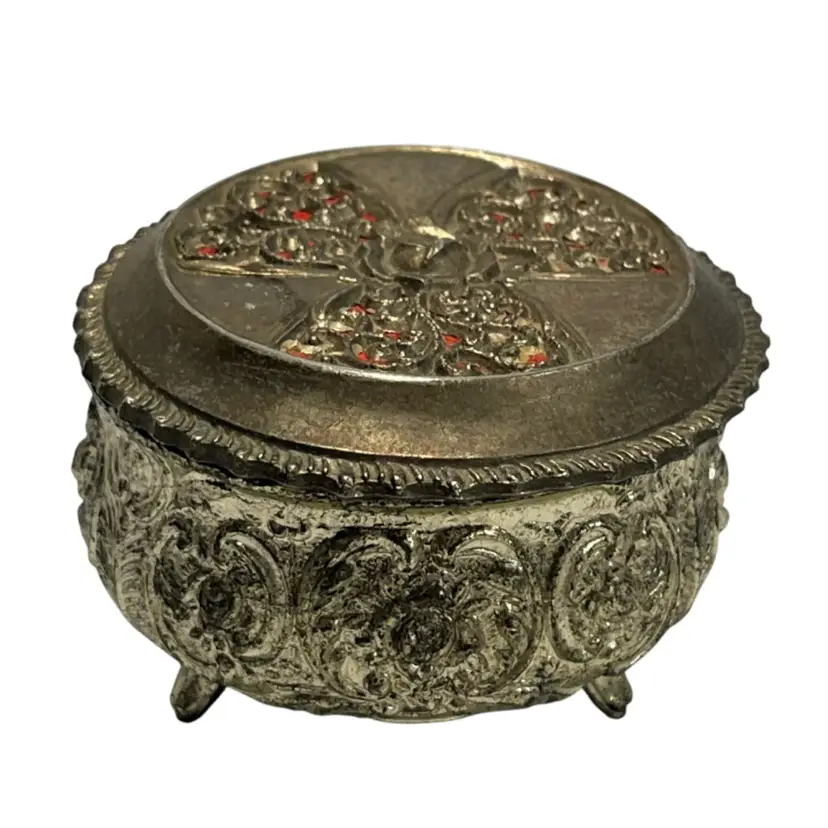 Silver plated Footed Hinge Lid Jewelry Trinket Box |  2.5”
