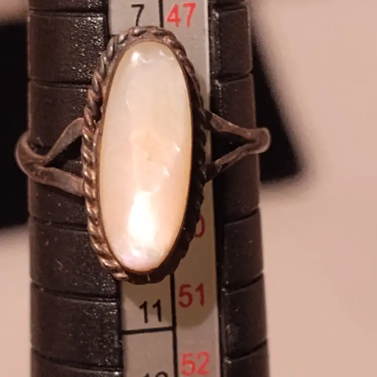 Old Pawn Mother of Pearl Sterling Silver Ring Vintage Unpolished