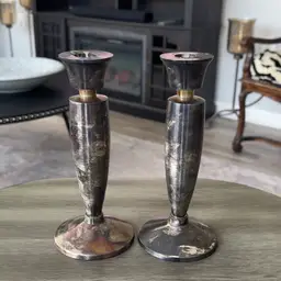 Set of 2 POTTERY BARN Silver Taper Candle Holder Candlesticks 8" Tiered