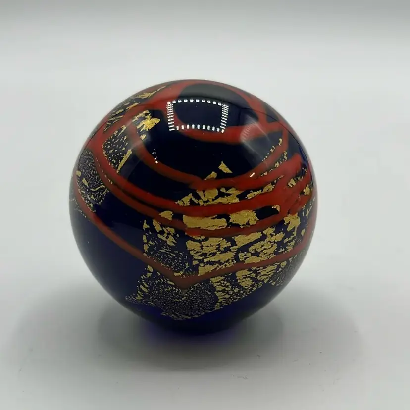 Small Round GES Cobalt Red Gold Paperweight Marked PartyLite 1999