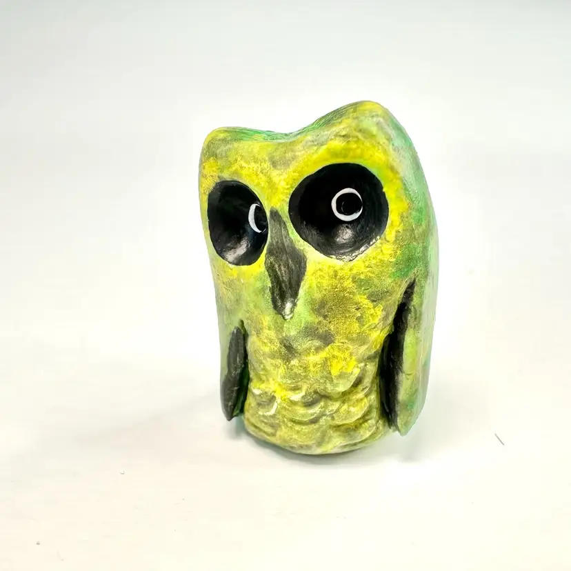 Owl Figurine Trinket Green Air Dry Clay Made By Me 2”H 1”W