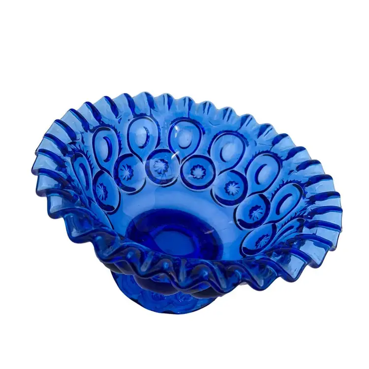 HTF Collectible Vintage Cobalt Blue "Moon and Stars" Pressed Glass Bowl, LE Smith Glass, USA