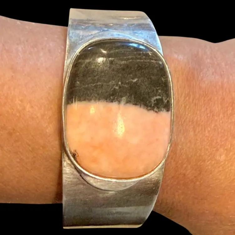 Jay King Dessert Rose Trading 925 Sterling Silver Rhodonite Stone Cuff 65.1g, 2.63” Inner Diameter